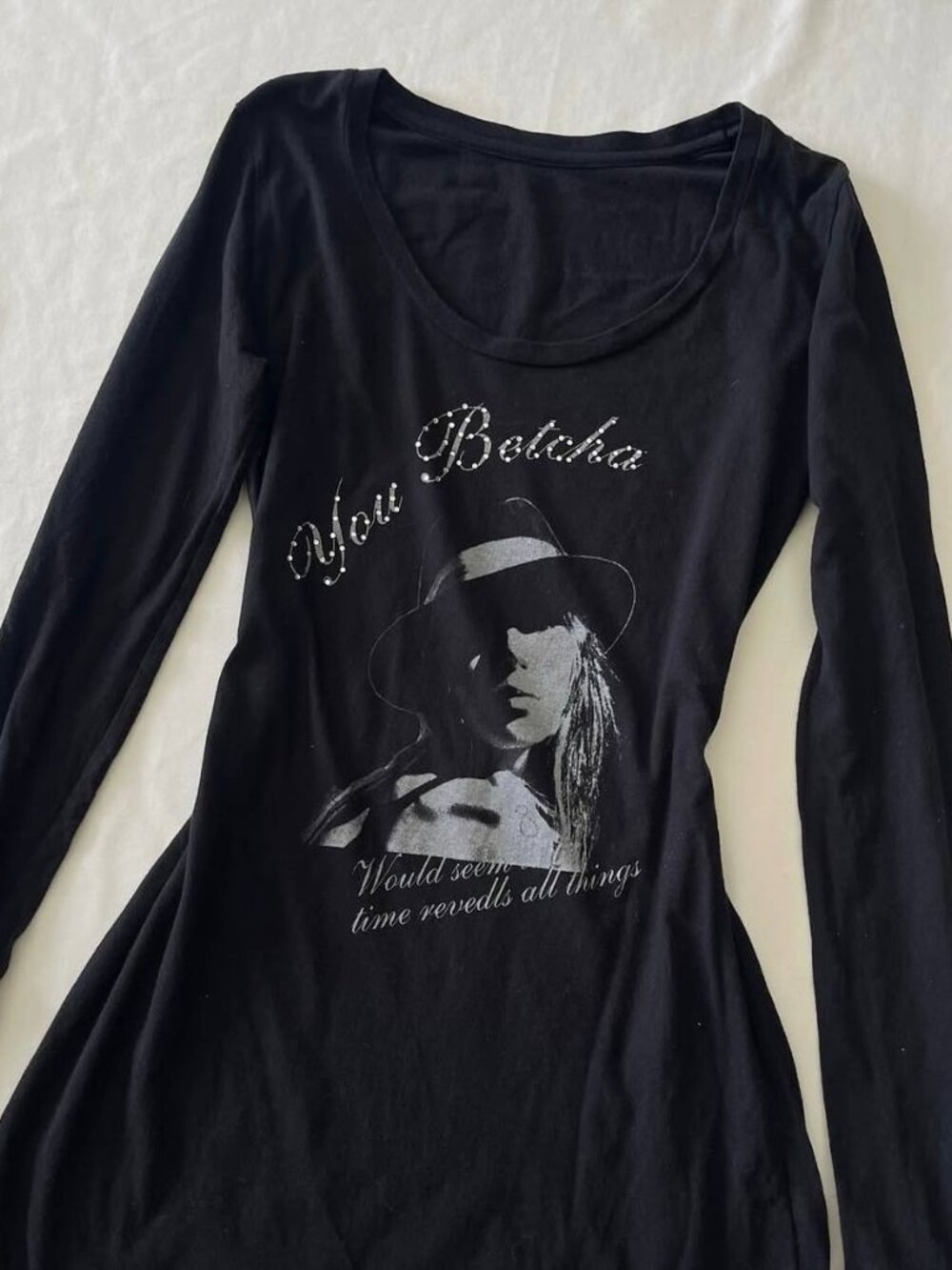 Women's Black Graphic Long Sleeve Tunic T-Shirt Casual Top - Picture 2 of 3